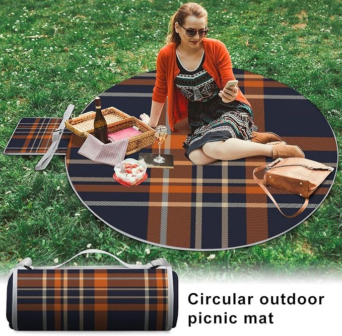Navy Blue and Orange Plaid