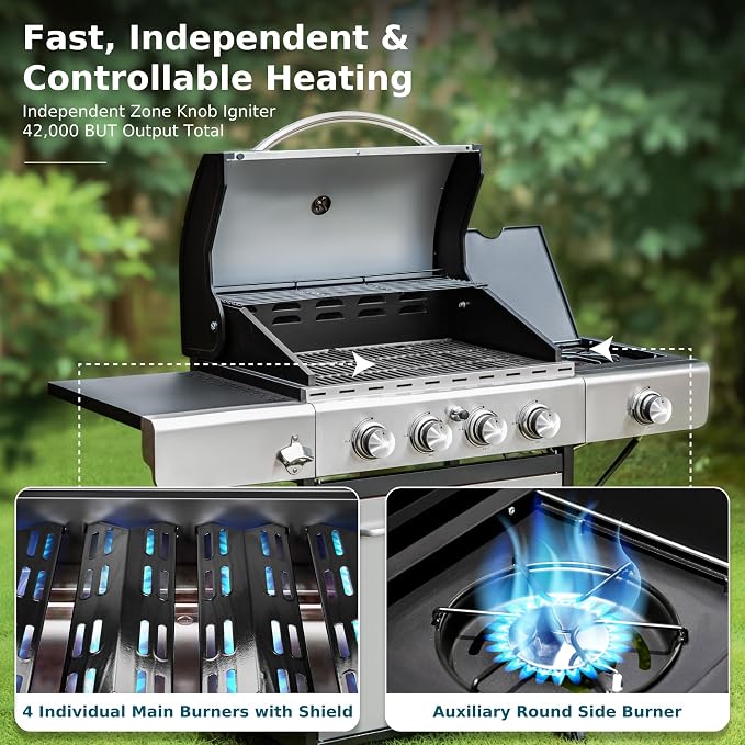 Silver, 4 Burner Grill