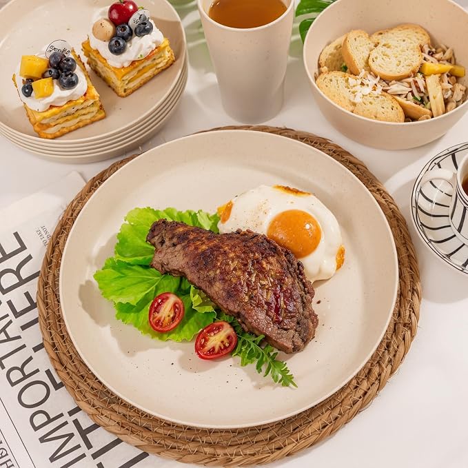 24pcs Beige Wheat Straw Plates and Bowls Cups