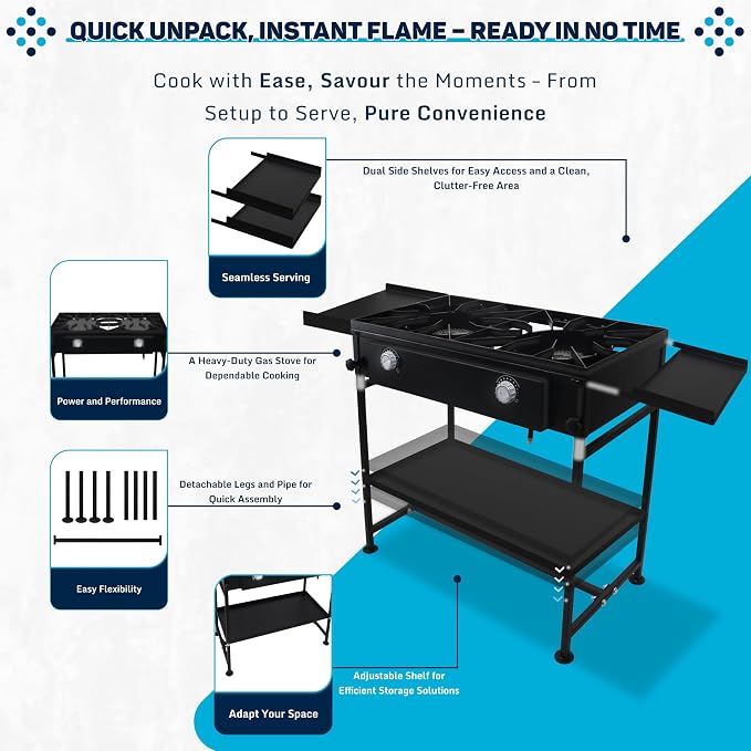 Two Burner Stove + Dual Side Shelf + Bottom Shelf