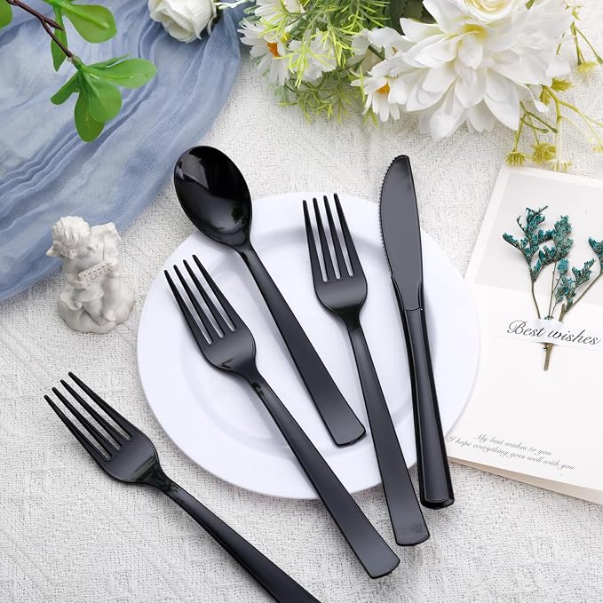 360pcs Black Plastic Silverware