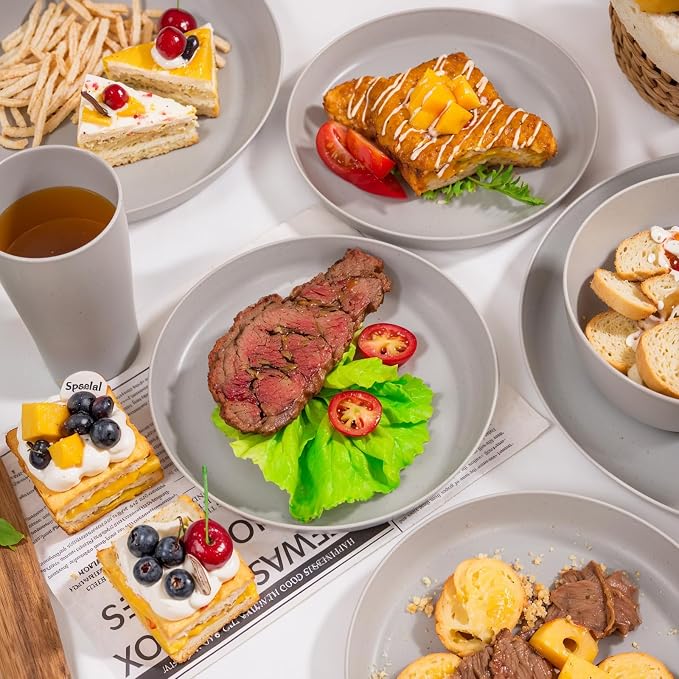 24pcs Grey Wheat Straw Plates and Bowls Cups