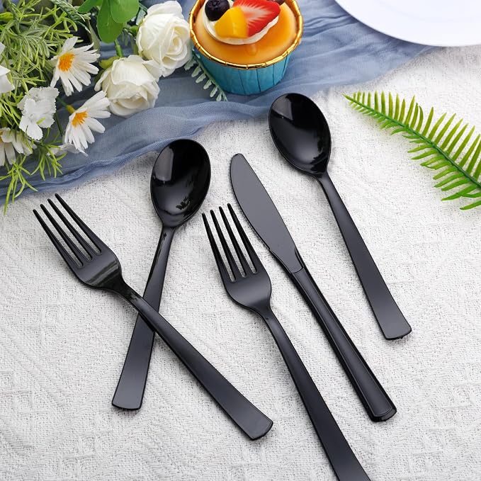 360pcs Black Plastic Silverware