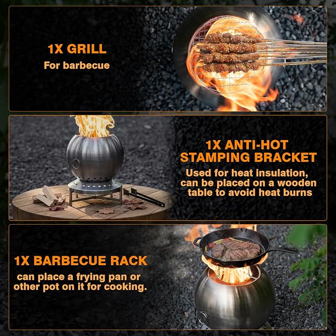C; Spherical Fire Pit+ Grill (without Gloves)