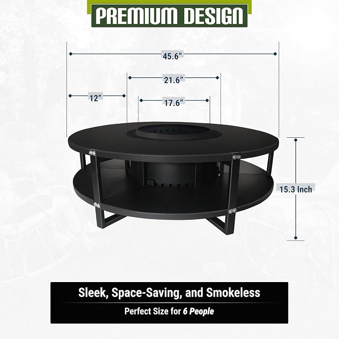Smokeless Fire Pit + Surround Table + Wood Storage