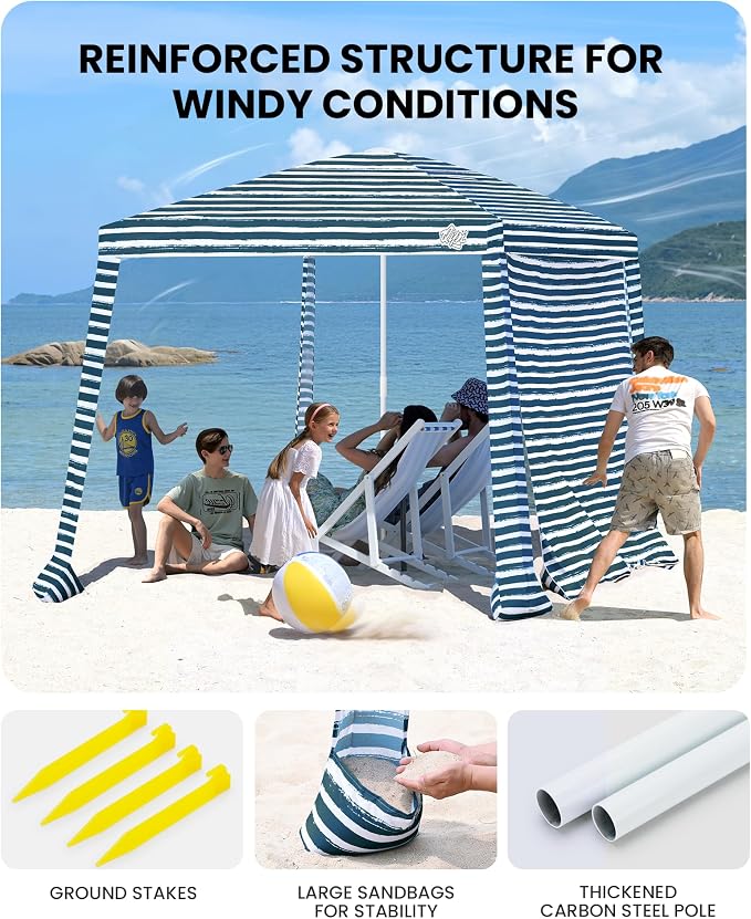 8' x 8' Sailor Stripes Dual-Fold