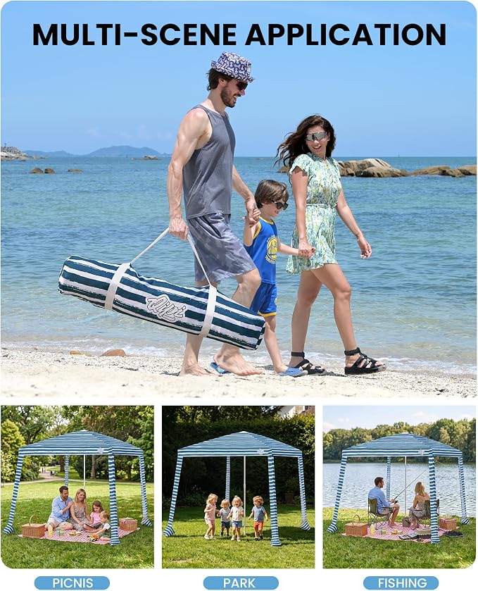 8' x 8' Sailor Stripes Dual-Fold