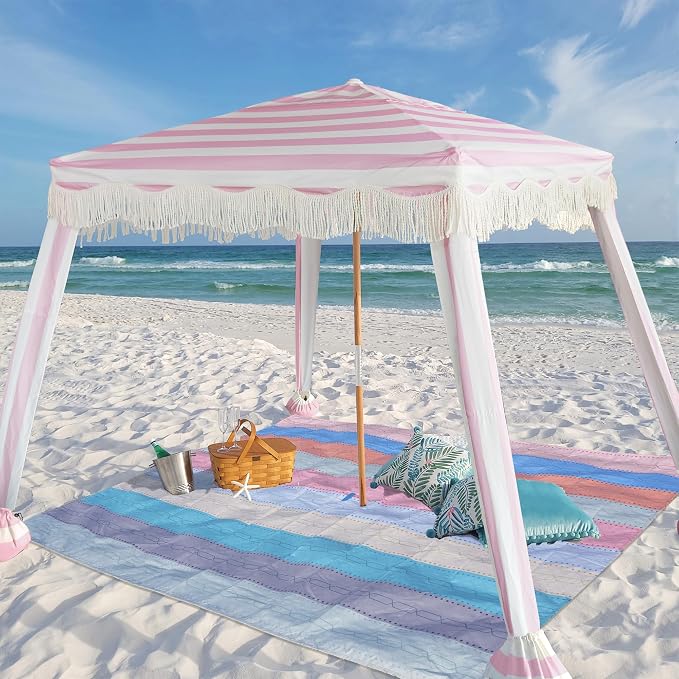 Rose Pink Stripes with Beach Blanket