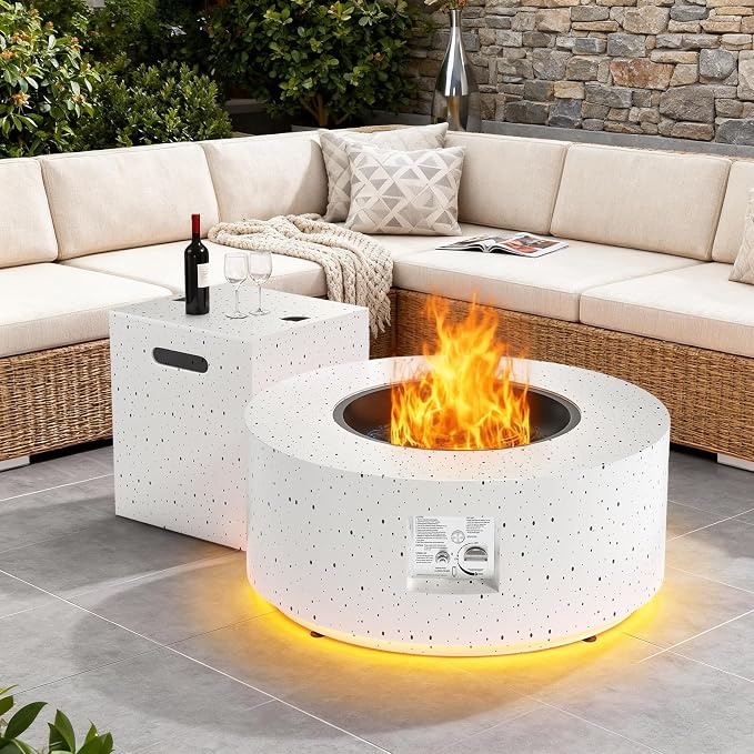 30'' Round Speckled White w Warm LED
