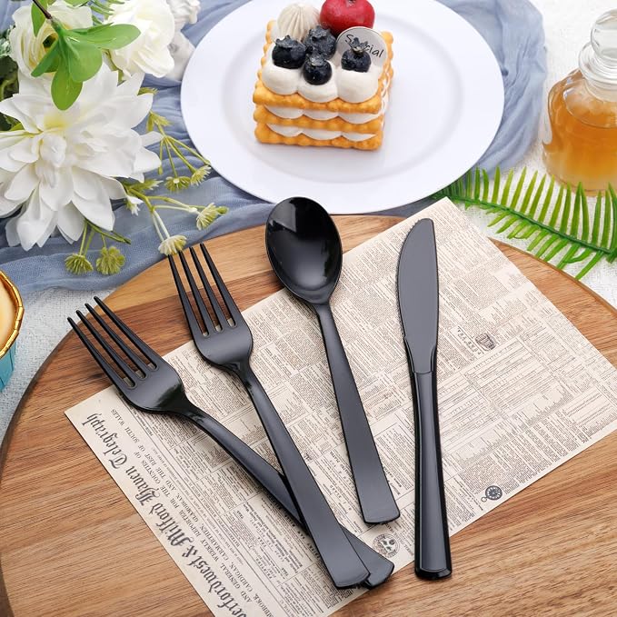 360pcs Black Plastic Silverware