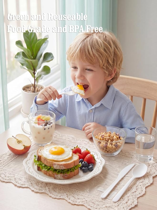 180pcs White Wheat Straw Plastic Silverware