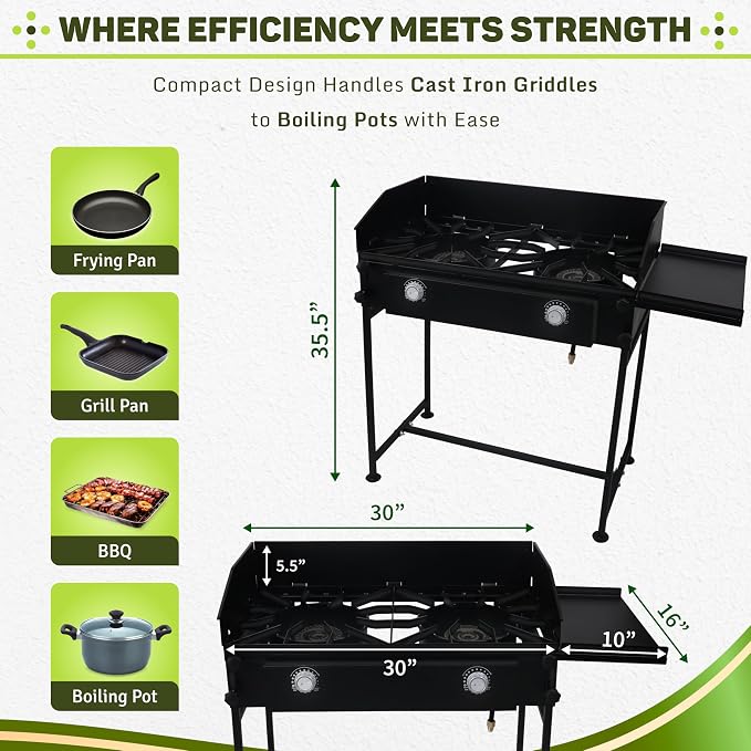 Two Burner Stove + Side Shelf + Wind Guard