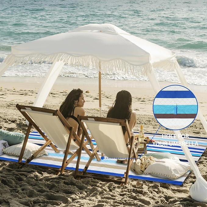 Elegant White with Colorful Beach Blanket
