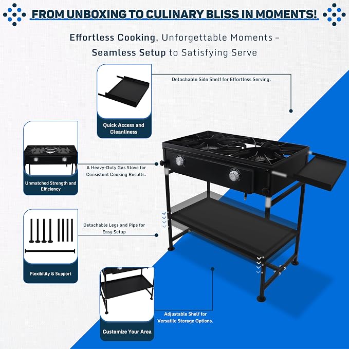Two Burner Stove + Side Shelf + Bottom Shelf