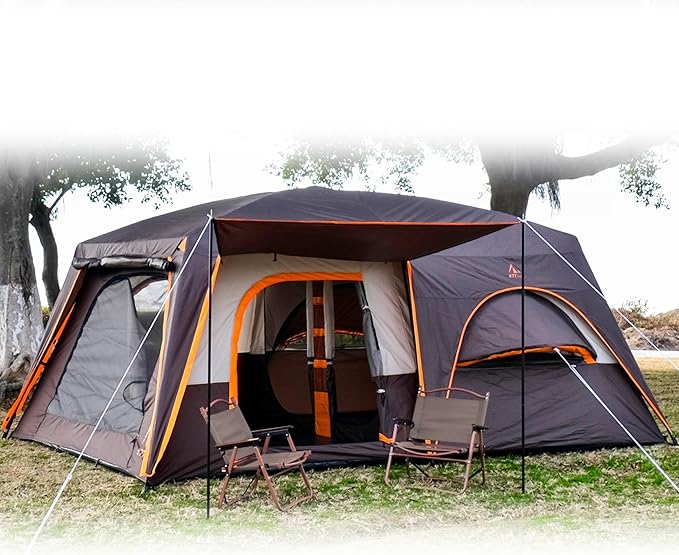 Brown-12 Person-2 Bay Windows-Full Rainfly