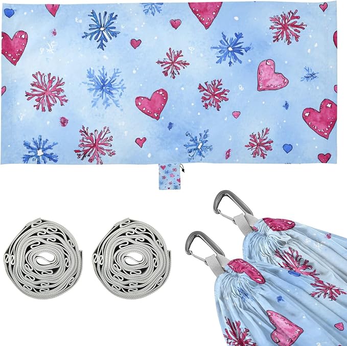 Watercolor Hearts Snowflakes Blue