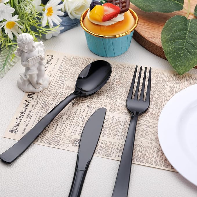 360pcs Black Plastic Silverware