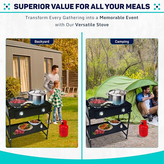 - Two Burner Stove + Bottom Shelf