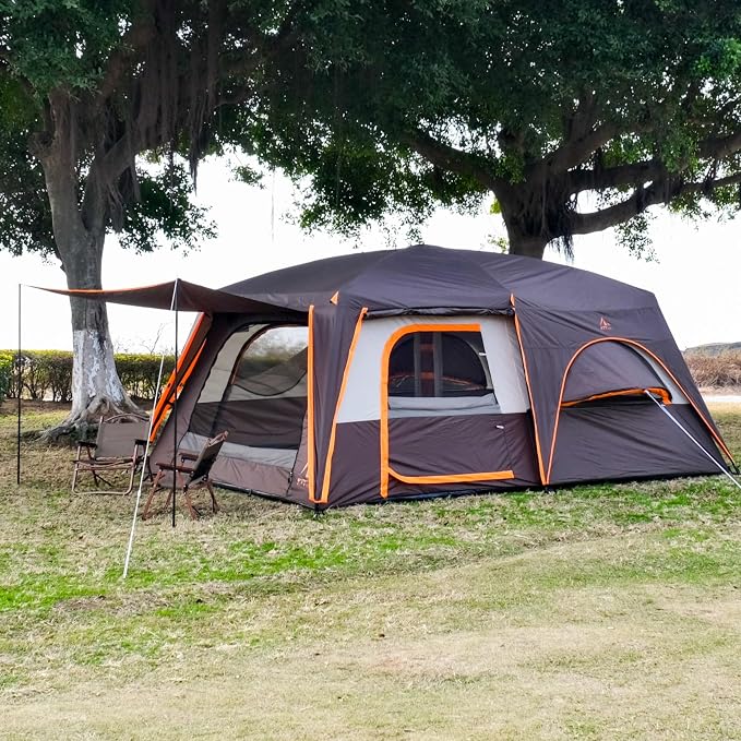 Brown-12 Person-2 Bay Windows-Full Rainfly