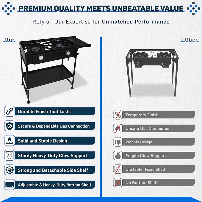 Two Burner Stove + Side Shelf + Bottom Shelf