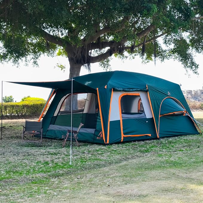 Green-12 Person-2 Bay Windows-Full Rainfly