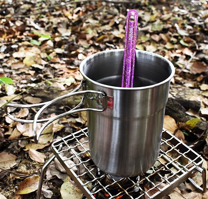 Titanium Long Handle Purple Spork and Spoon