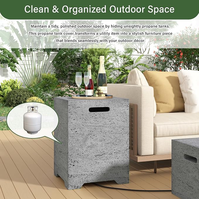Beige Fire Pit + Gray Table