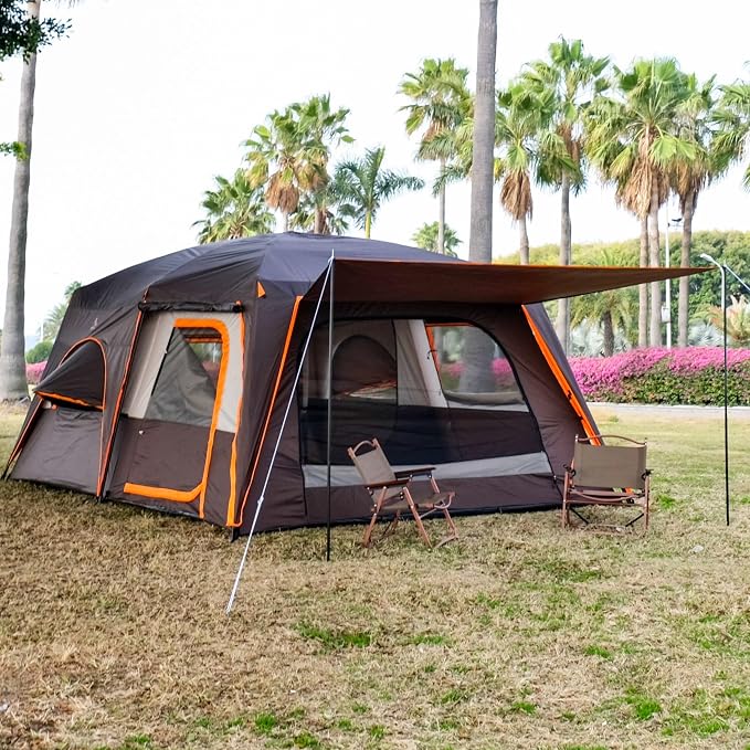 Brown-12 Person-2 Bay Windows-Full Rainfly