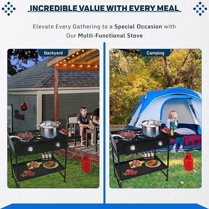 Two Burner Stove + Side Shelf + Bottom Shelf