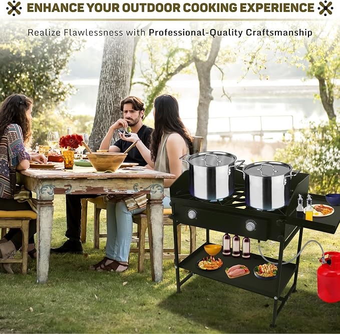 Two Burner Stove + Side Shelf + Bottom Shelf + Wind Guard