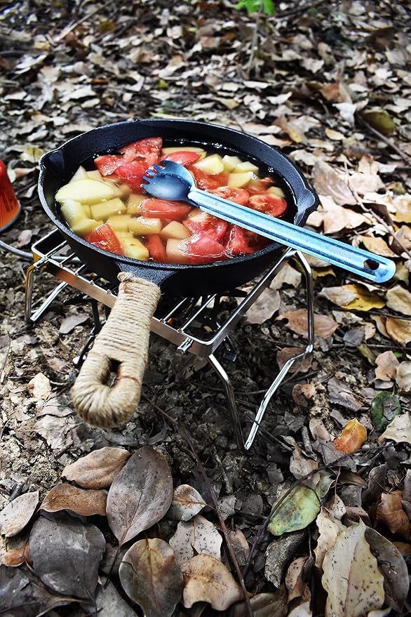 Titanium Long Handle Blue Spork and Spoon