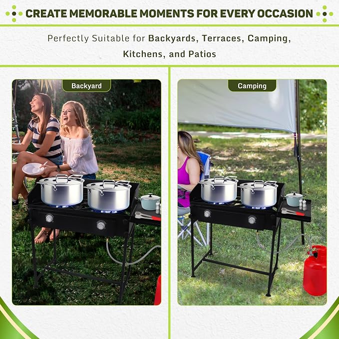 Two Burner Stove + Side Shelf + Wind Guard