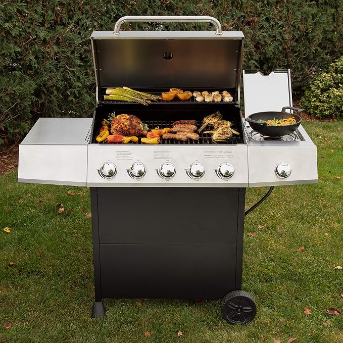 Five Burner Full-Size Gas Grill with Twist-to-Start Ignition